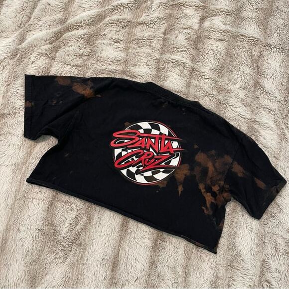 Santa Cruz Skateboards Black Red Check Bleach Upcycled Crop Top - Picture 1 of 3